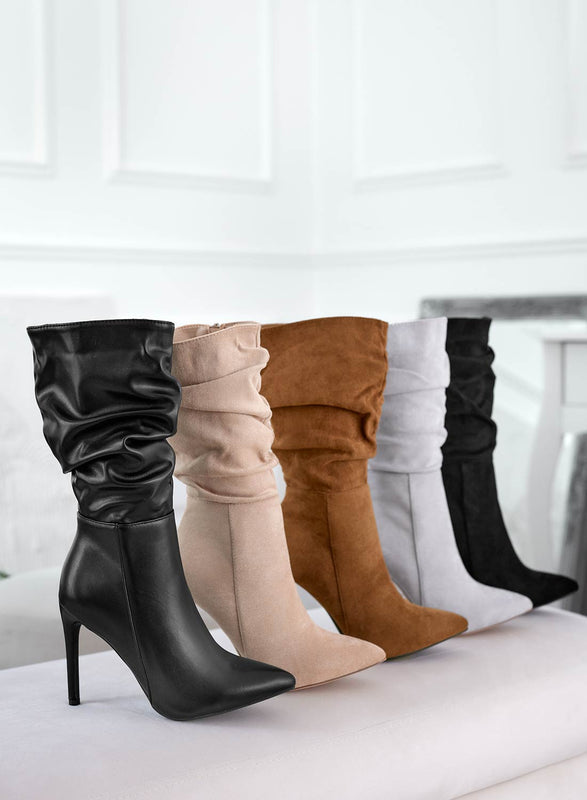 SELENIS - Botines Alexoo camel de ante con tacón alto de aguja