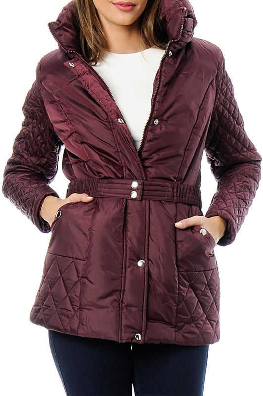 Bordeaux jacket with quilted print and waist belt