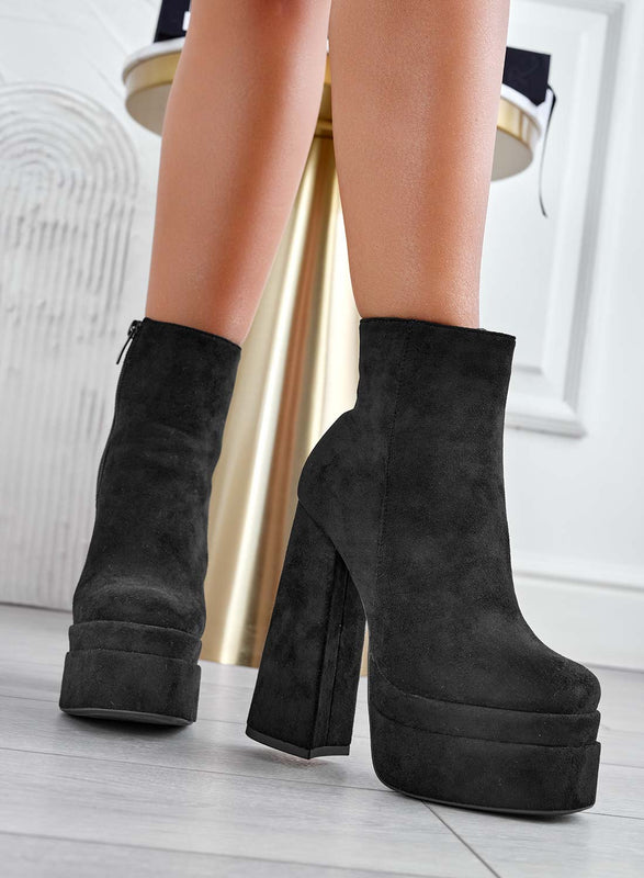 AVRIL - Alexoo black suede ankle boots with high heel