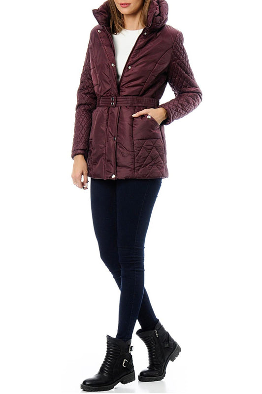 Bordeaux jacket with quilted print and waist belt