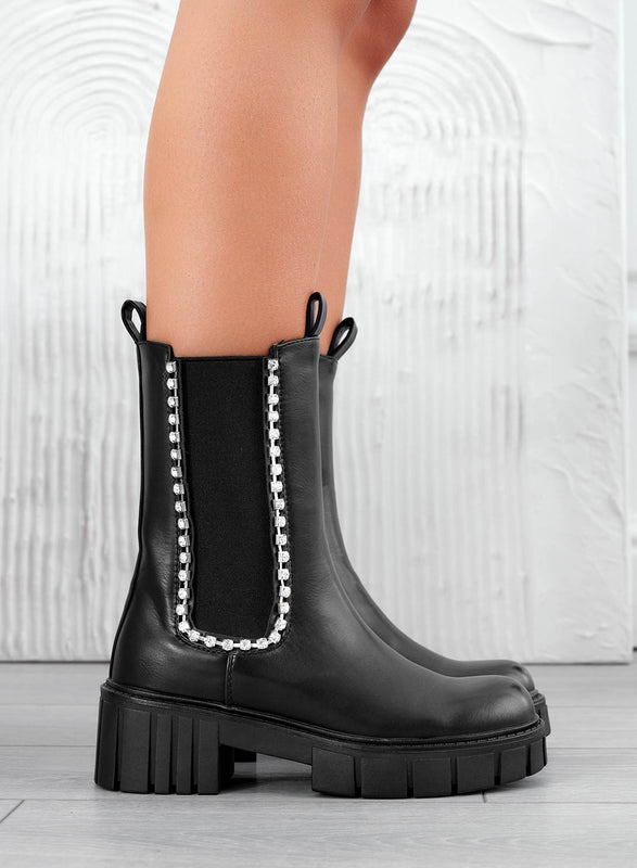 JASPER - Black ankle boots with elastic and jewel band