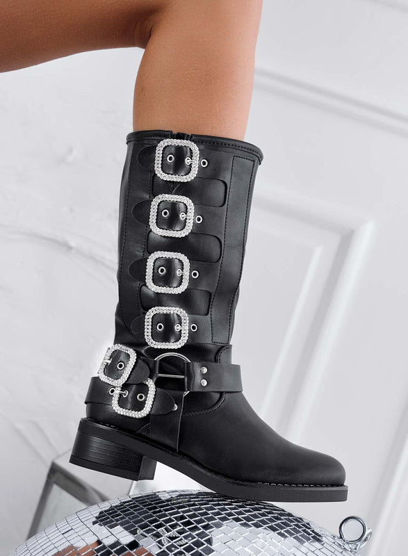 STELLA - Black ankle boots with jewel buckles