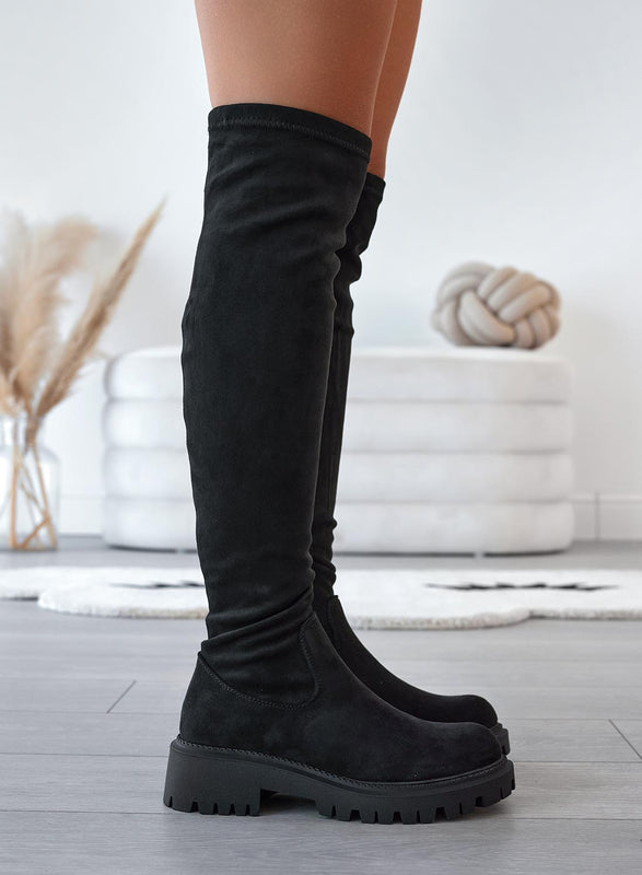 ROGER - Black suede thigh high boots