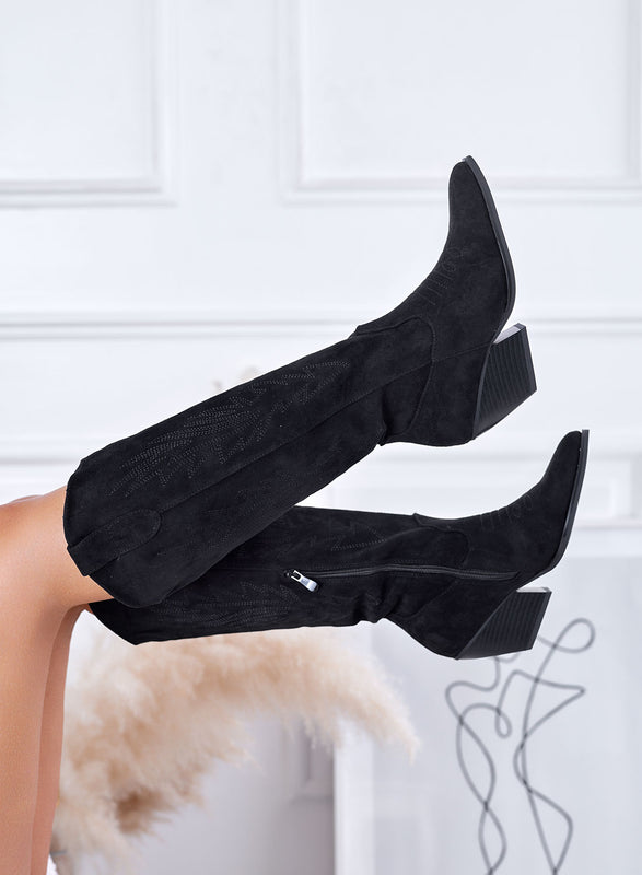 ELEVEN - Bottes texanes noires style camperos avec talon confortable