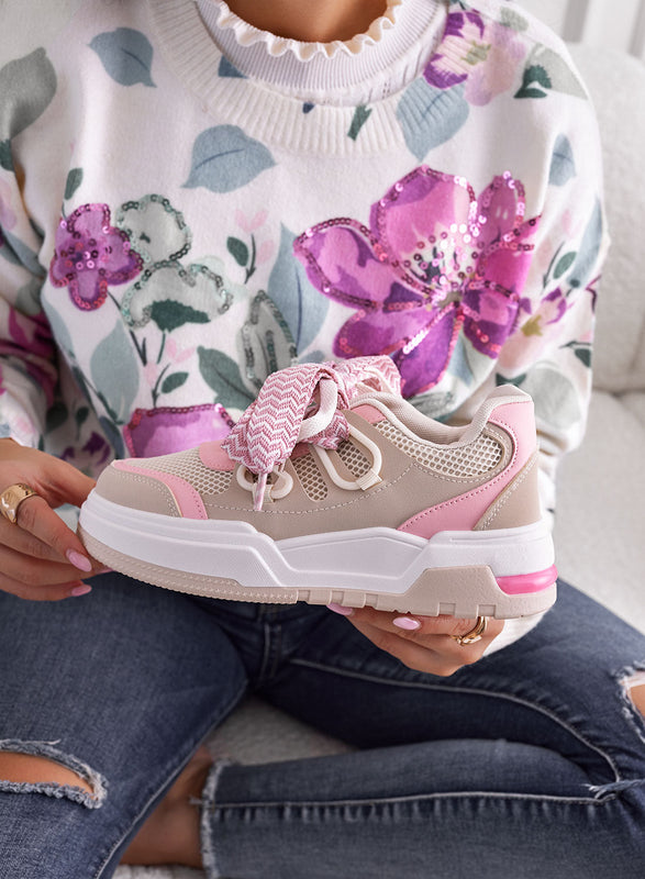 MITE - Beige and pink sneakers with wide laces