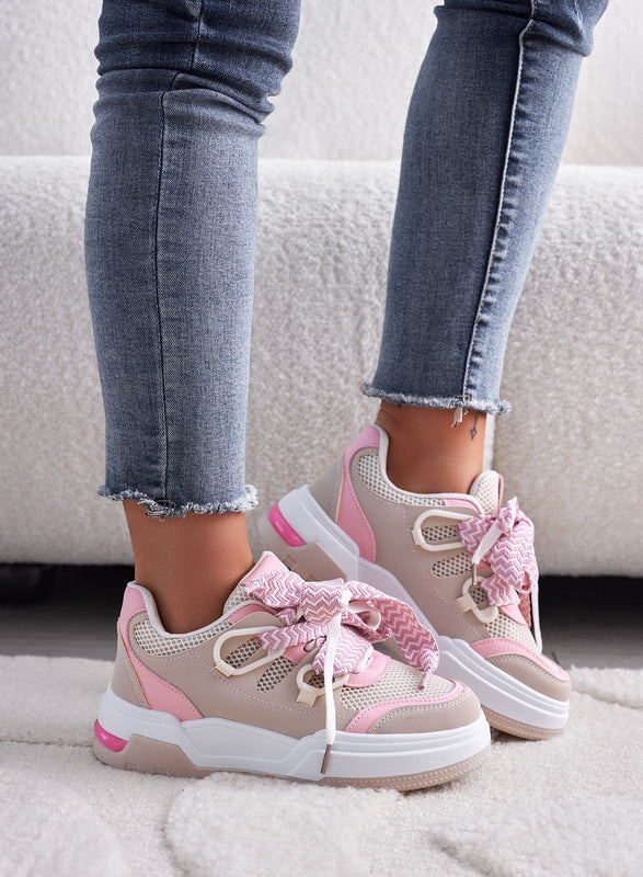 MITE - Beige and pink sneakers with wide laces