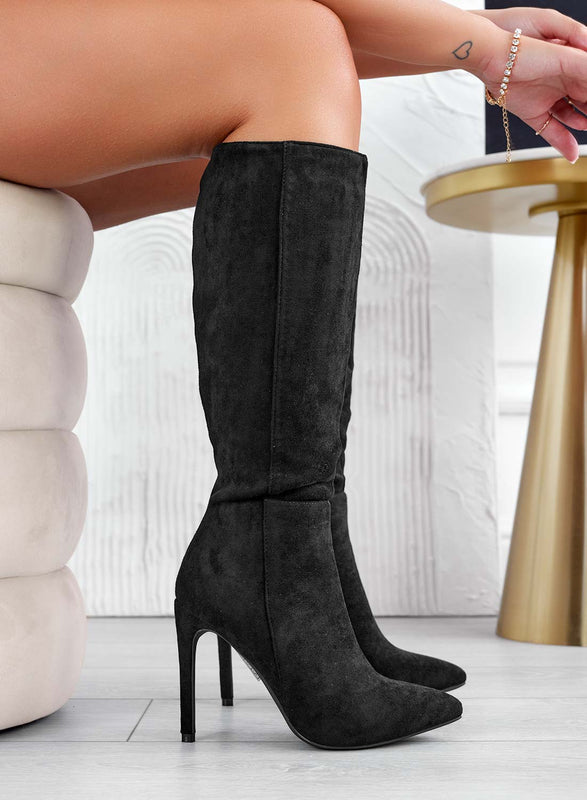 BRENDA - Alexoo black suede boots with high heels