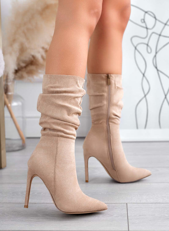 SELENIS - Alexoo beige suede ankle boots with high stiletto heel