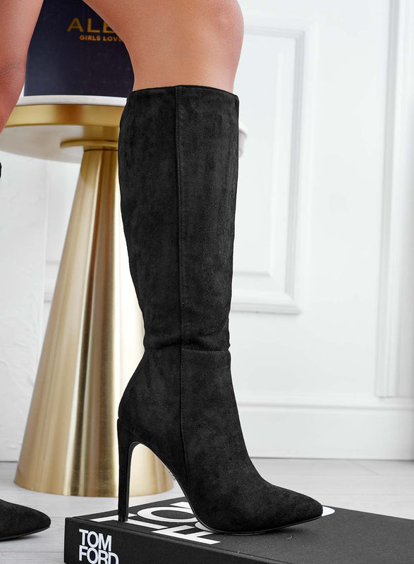 BRENDA - Alexoo black suede boots with high heels