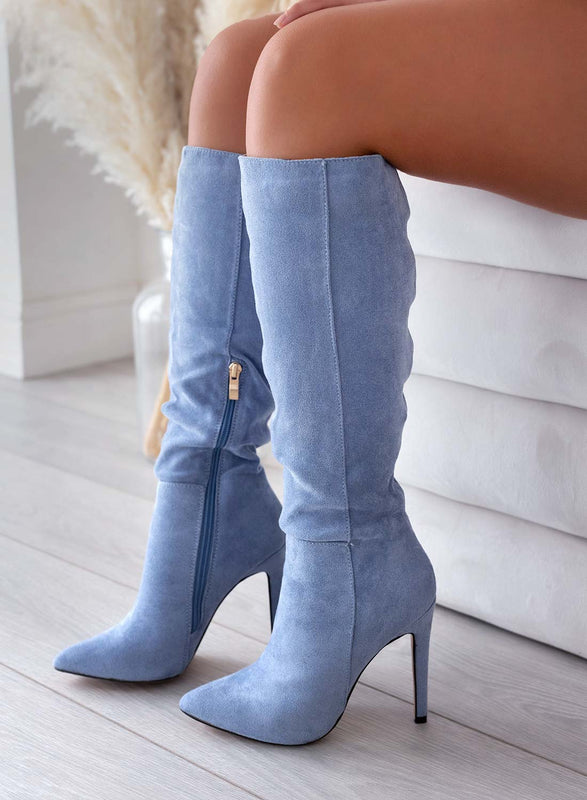 BRENDA - Alexoo blue suede high heel boots