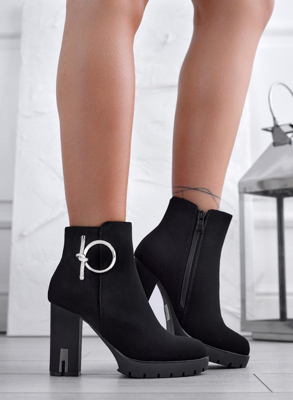 JOLENE - Black ankle boots with silver jewel application