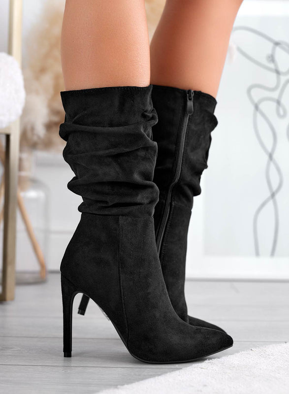 SELENIS - Alexoo black suede ankle boots with high stiletto heel