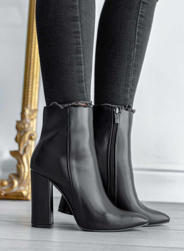 DORIS - Black imitation leather ankle boots with high heels