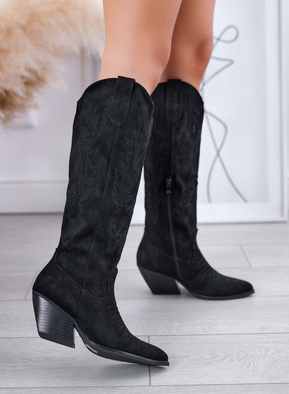 ELEVEN - Bottes texanes noires style camperos avec talon confortable