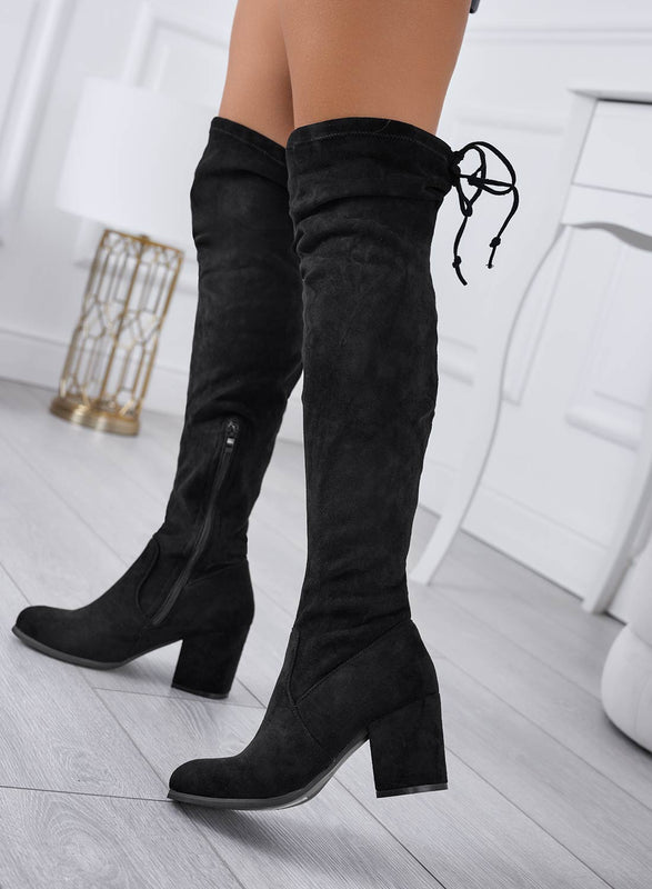 FLORIANA - Black thigh-high boots with comfortable heels