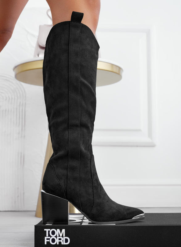 FEDERICA - Black camper boots with faux wood heel