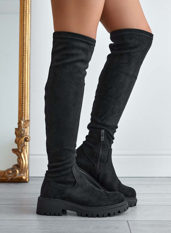 ROGER - Black suede thigh high boots