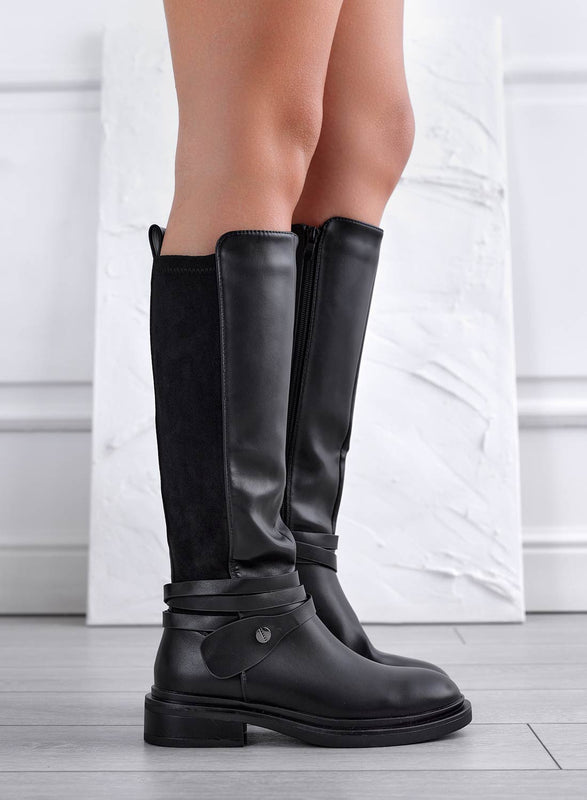 GIORDANA - Black faux leather boots with suede back and lace