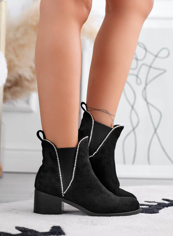 Bottines noires avec élastique latéral et strass