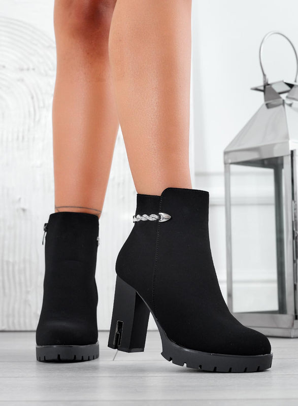 HERA - Black ankle boots with 10 cm heel and jewel accessory