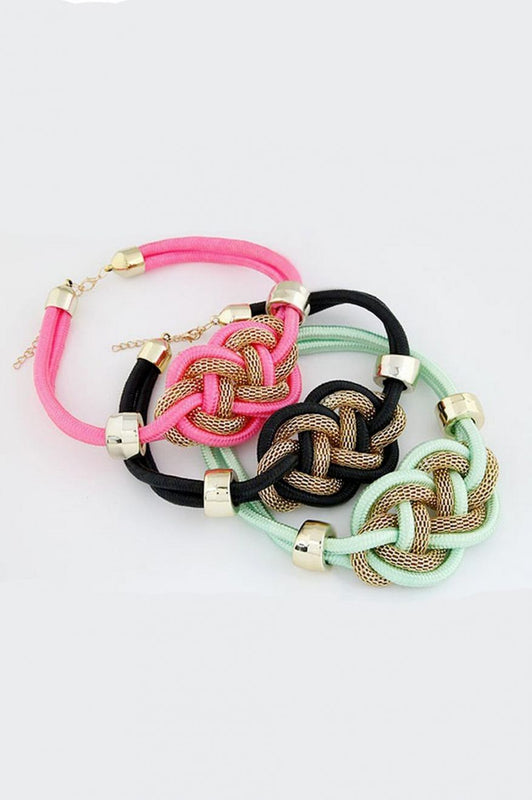 Necklace with rope and metal weave C011 - Fuchsia