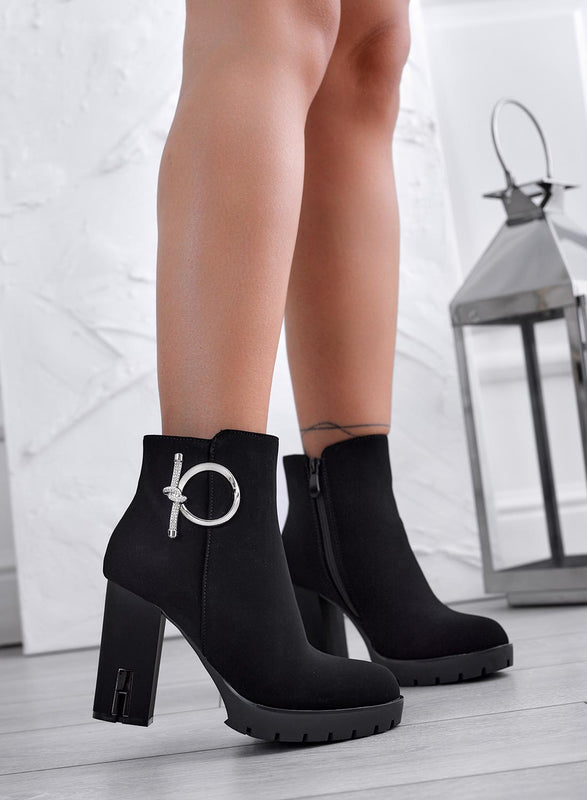 JOLENE - Black ankle boots with silver jewel application