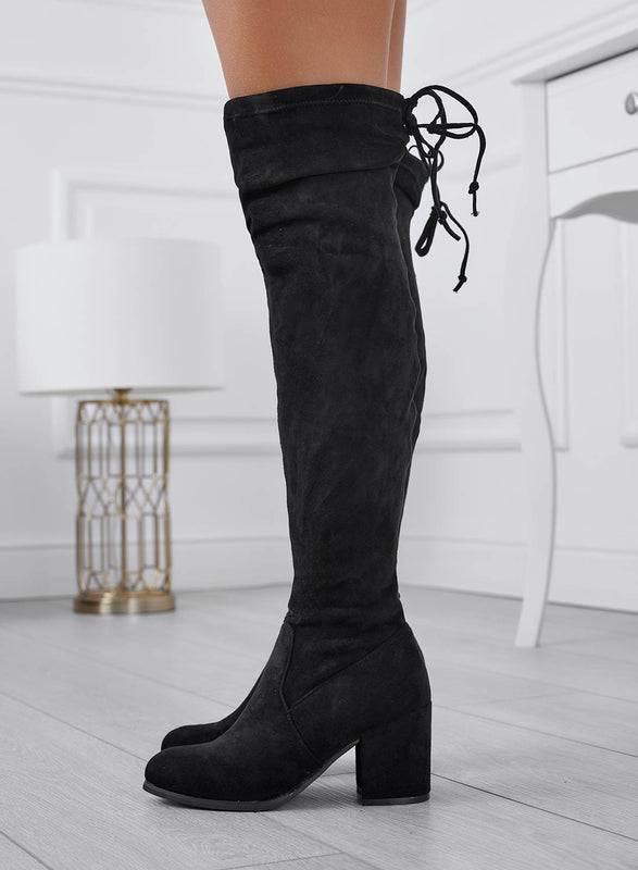 FLORIANA - Black thigh-high boots with comfortable heels