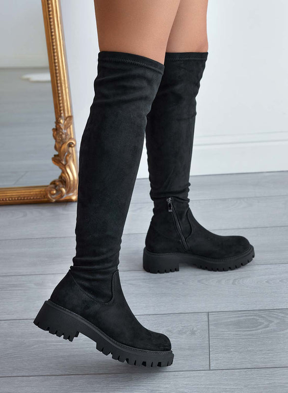 ROGER - Black suede thigh high boots