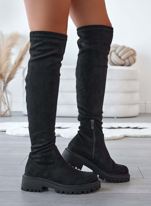 ROGER - Black suede thigh high boots