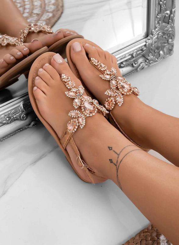 FLOW - Rose gold jeweled thong sandals