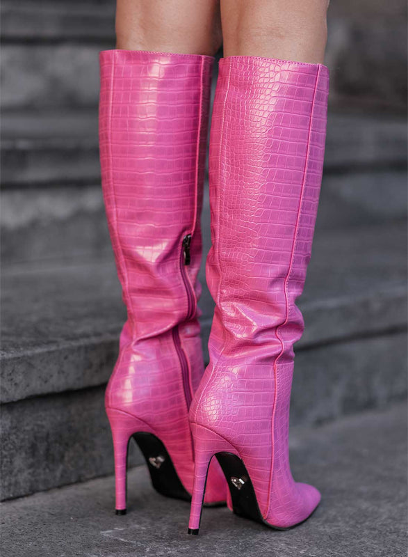 BRENDA - Bottes fuchsia Alexoo à talons hauts