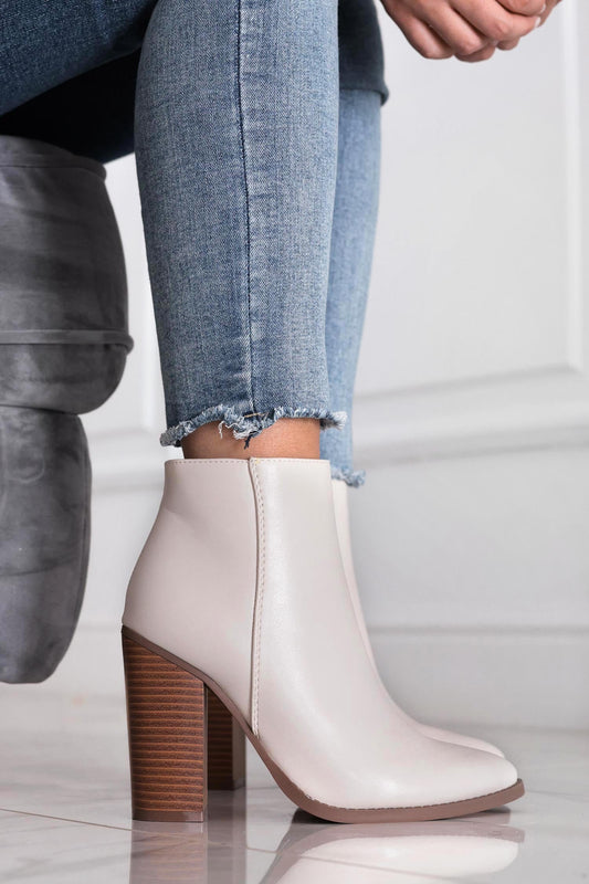 BRIANNA - Beige ankle boots with block heel