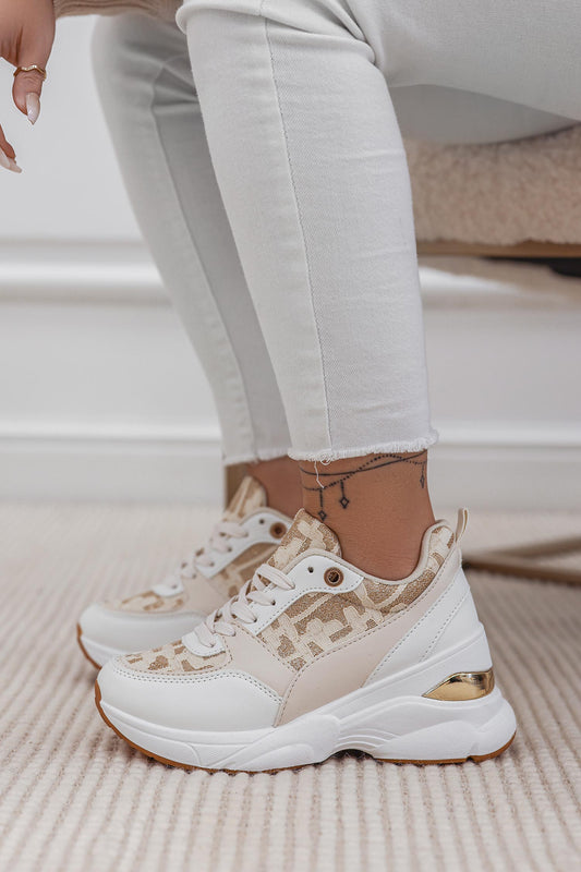 SABINA - Beige sneakers with gold glitter details