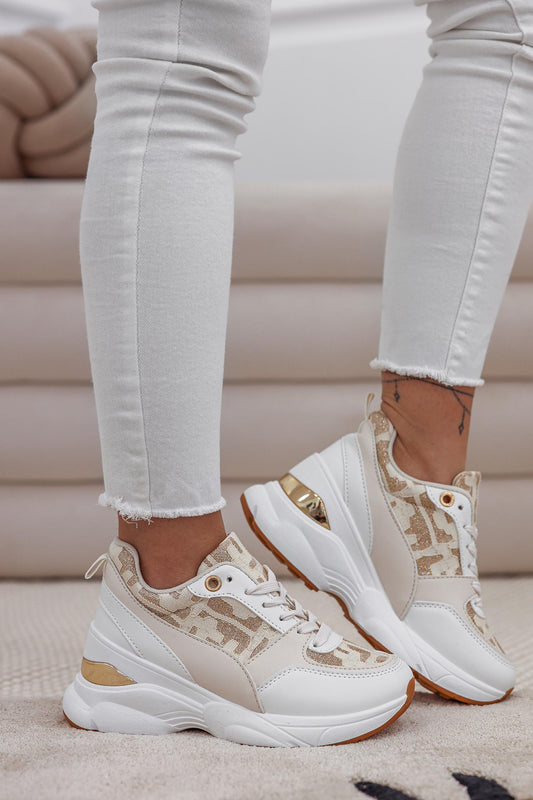 SABINA - Beige sneakers with gold glitter details