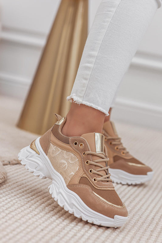 RINA - Brown sneakers with golden details