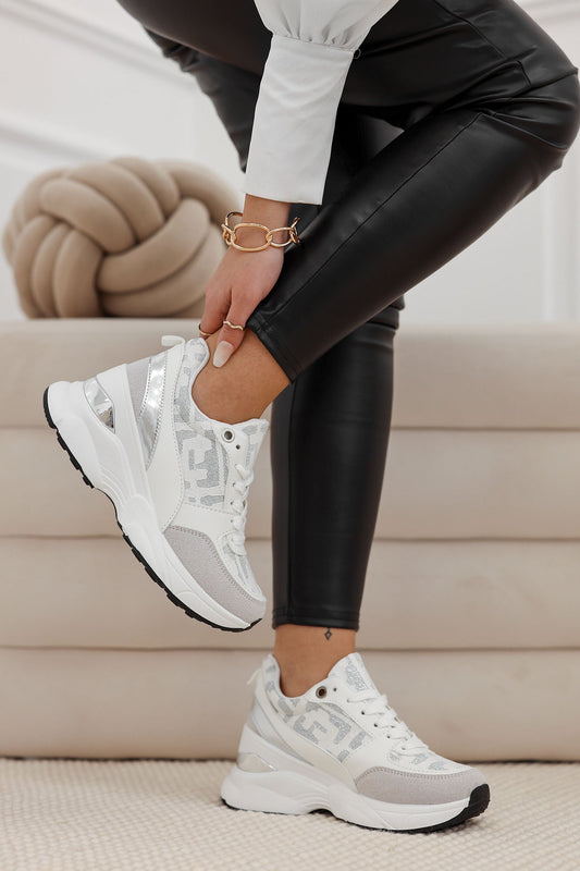 SABINA - White sneakers with silver glitter details