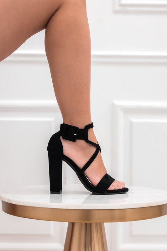 SHINE - Black suede sandals with block heel