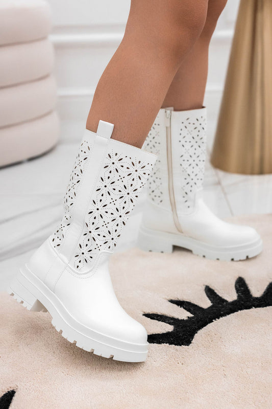 ZELMA - White perforated ankle boots
