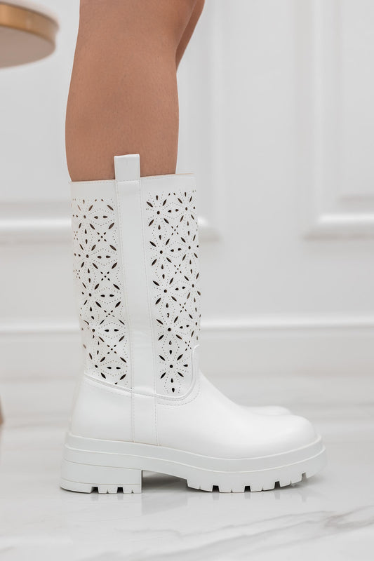 ZELMA - White perforated ankle boots