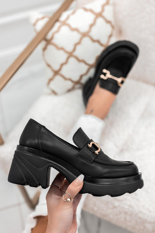 ALIDA - Black loafers with chunky sole and gold detail