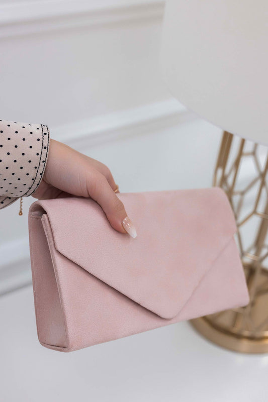 Pink suede clutch bag B205