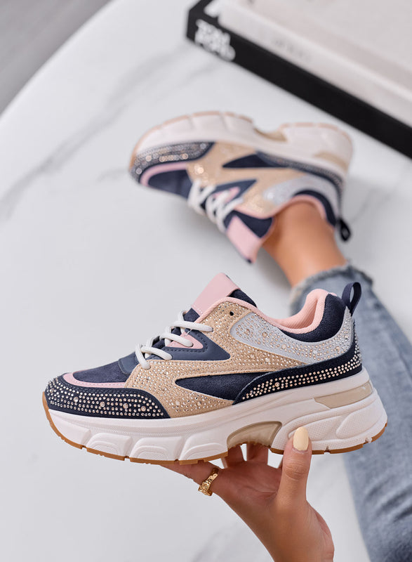 LOGAN - Sneakers Donna Blu e Rosa con Strass e Suola Chunky
