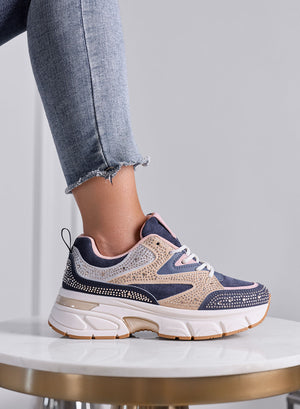 LOGAN - Sneakers Donna Blu e Rosa con Strass e Suola Chunky