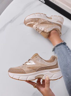 LOGAN - Sneakers Donna fango e beige con Strass e Suola Chunky