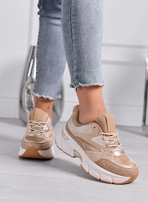 LOGAN - Sneakers Donna fango e beige con Strass e Suola Chunky