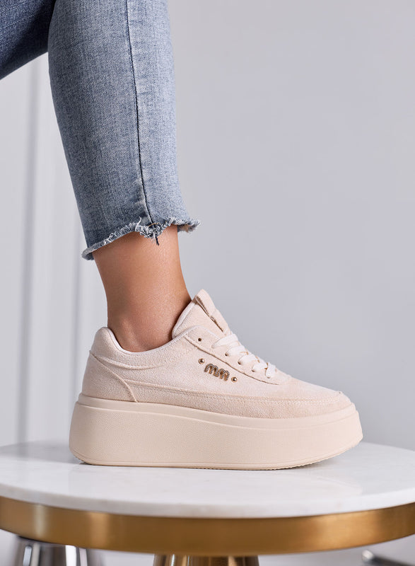 NABILA - Sneakers Platform Alexoo beige con dettaglio Gioiello