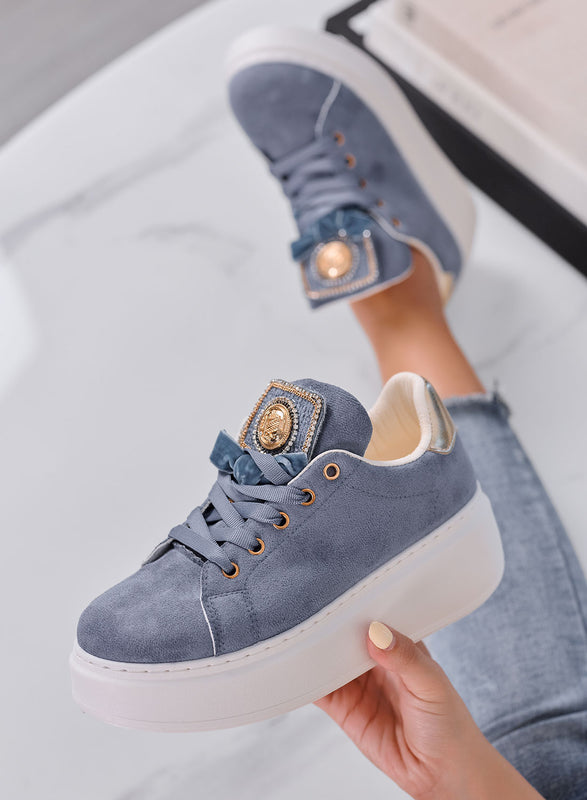 HANNA - Sneakers Donna Platform Azzurro polvere con Dettagli Oro