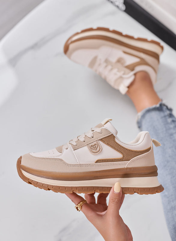 PIPER - Sneakers donna Platform beige con Inserti a Contrasto