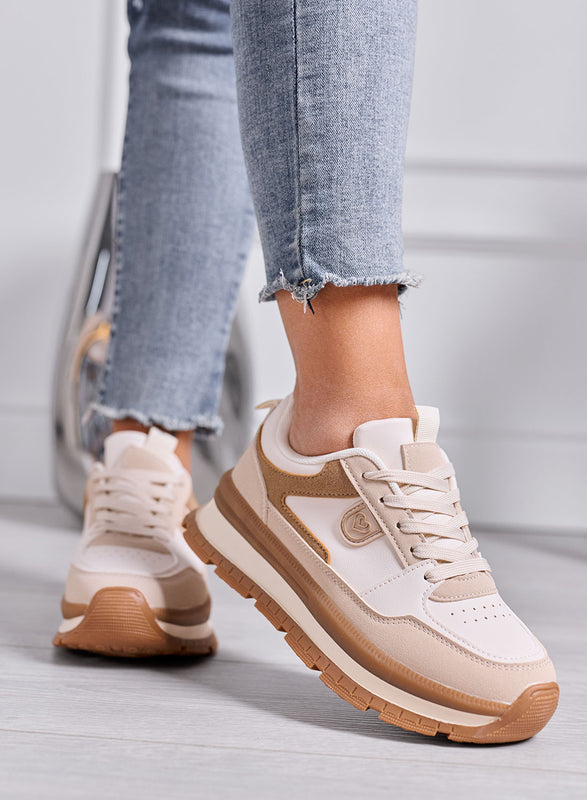 PIPER - Sneakers donna Platform beige con Inserti a Contrasto