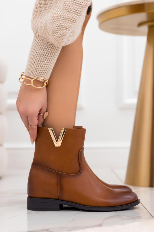 SIENNA - Camel faux leather ankle boots